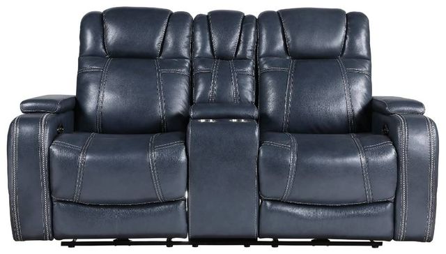 Homelegance® Keziah Blue Leather Power Double Reclining Loveseat with Console-2