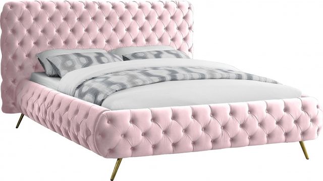 Meridian Furniture Delano Pink Velvet Queen Bed-0