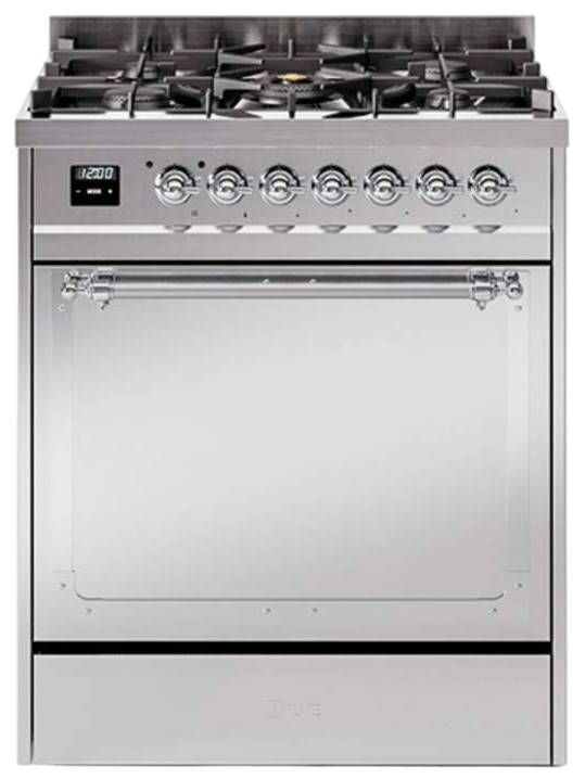Ilve® Nostalgie II Noblesse 30'' Stainless Steel Pro Style Dual Fuel Range with Chrome Trim-0