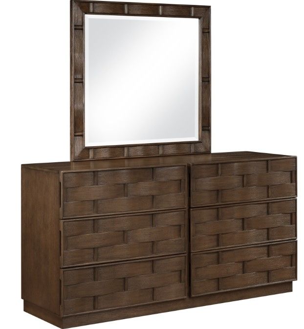 Meridian Furniture Weave Brown Mirror-1