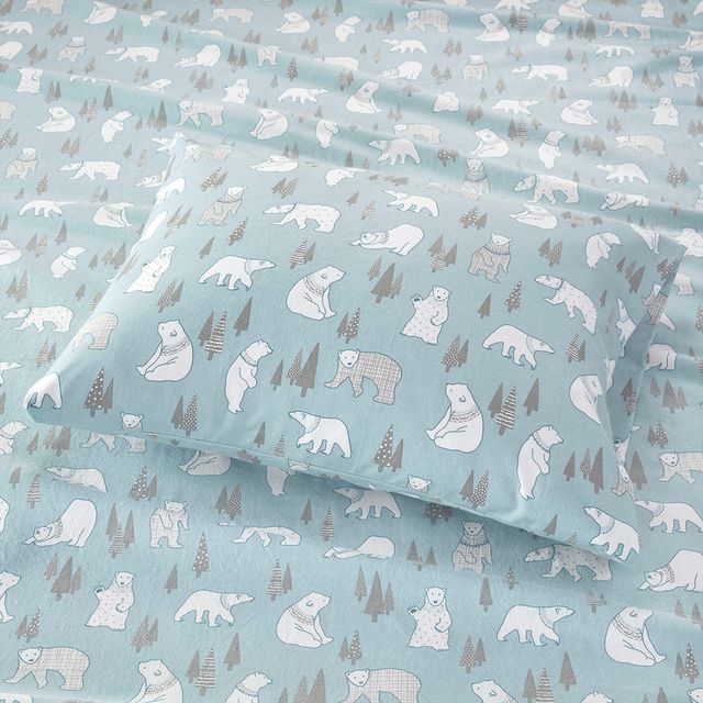 Olliix by True North by Sleep Philosophy Blue Polar Bears Twin Cozy 100% Cotton Flannel Printed Sheet Set-1