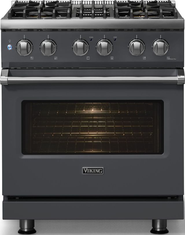 Viking® 5 Series 30" Cast Black Pro Style Dual Fuel (NG) Range with Polished Chrome Trim-2