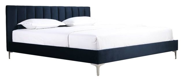 Mazin Furniture Melina Navy Blue King Upholstered Platform Bed-1