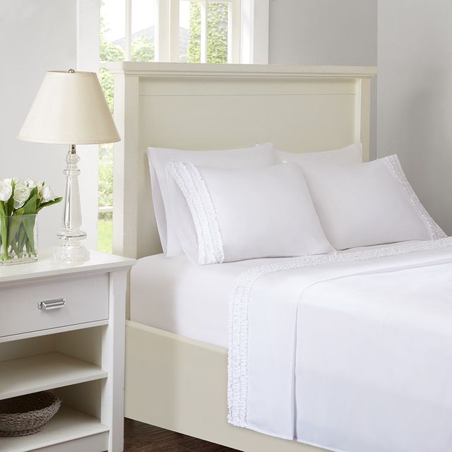 Olliix by Intelligent Design White Twin Ruffled Sheet Set-4