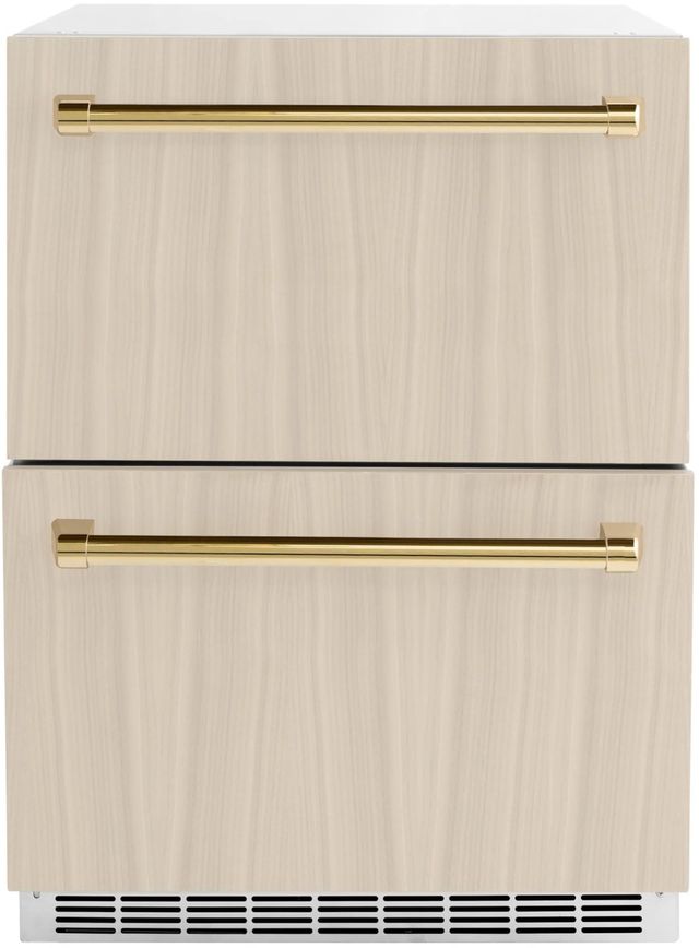 ZLINE Autograph Edition Touchstone 4.6 Cu. Ft. Panel Ready Outdoor-Rated Refrigerator Drawers with Polished Gold Handles-0