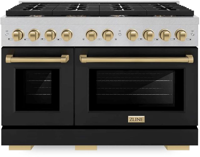 ZLINE Autograph Edition Paramount 48" Satin Stainless Steel Pro Style Dual Fuel Range with Black Matte Door and Champagne Bronze Accents-0