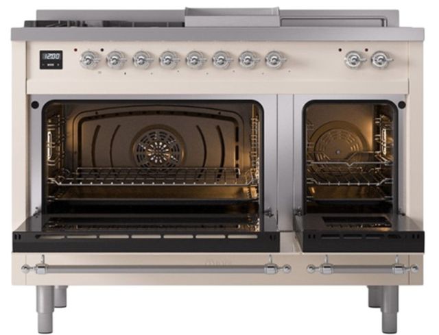 Ilve® Nostalgie II Noblesse 48'' Antique White Pro Style Dual Fuel Range with Chrome Trim-2