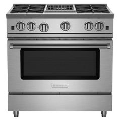 BlueStar® RNB Series 36" Stainless Steel Pro Style Slide In Natural Gas Range