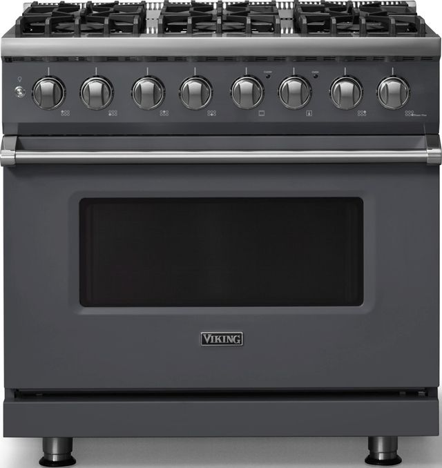 Viking® 5 Series 36" Cast Black Pro Style Dual Fuel (NG) Range with Polished Chrome Trim-0