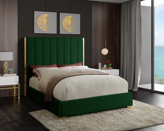 Meridian Furniture Becca Green Velvet Full Bed-1