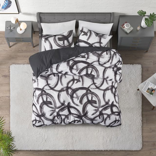 Olliix by CosmoLiving Anaya Cotton Printed Black and White Full/Queen Comforter Set-2