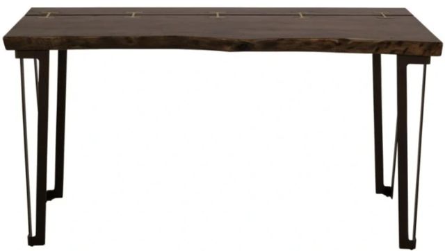 International Furniture Direct Walnut Reddish Brown Sofa Table with Black Base-3
