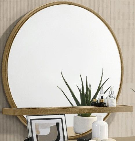 Coaster® Arini Sand Wash Round Vanity Wall Mirror with Shelf-3