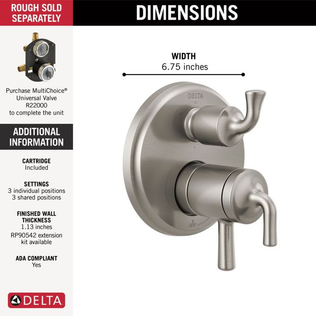 Delta Kayra® Monitor® 17 Series Stainless 2-Handle Valve Trim with 6-Setting Diverter-1