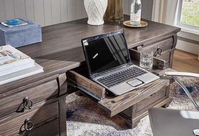 Urban Collections by Yutzy Woodworking Reminisce Chimney Smoke/Red Oak Double Pedestal Executive Desk-1
