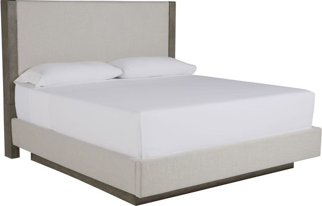 Benchcraft® Anibecca Weathered Gray Queen Upholstered Panel Bed-0