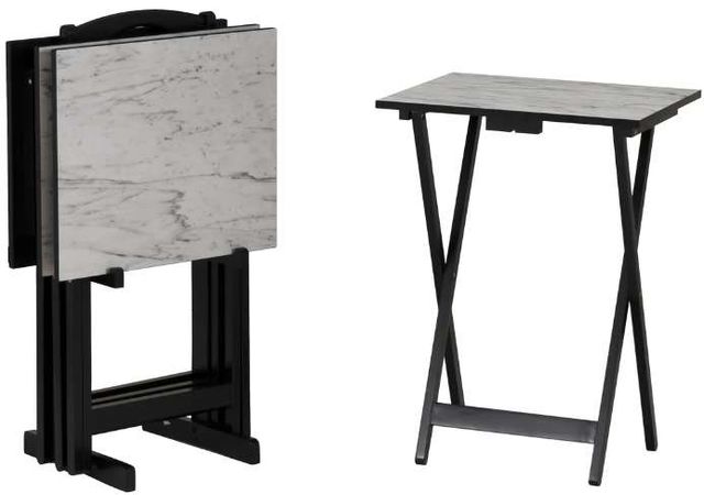 Linon Talia White4-Piece Tray Table Set with Black Base-0