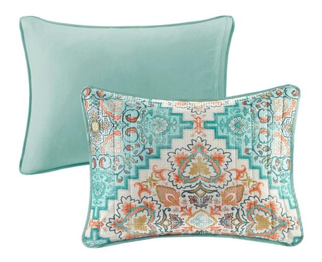 Olliix by Intelligent Design Deliah Teal Full/Queen Seersucker Boho Printed Reversible Coverlet Set-1