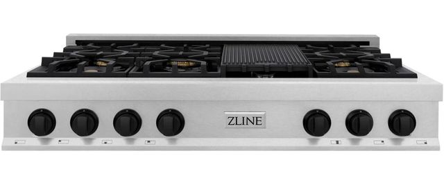 ZLINE Autograph Edition Classic 48" Satin Stainless Steel Gas Rangetop with 8 Burners, Porcelain Cooktop and Matte Black Accents-0