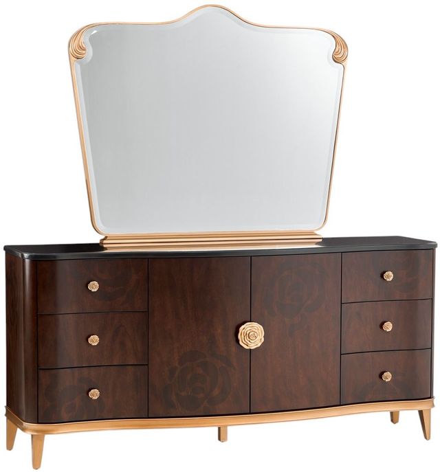 Michael Amini® Camellia Field Pecan-V166 Warm Pecan Dresser with Mirror-0