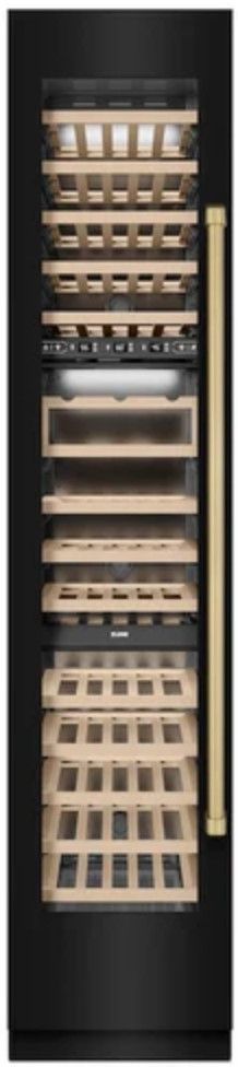 ZLINE Autograph Edition 18" 9.0 Cu. Ft. Triple Zone 68 Bottle Left Hinge Column Wine Cooler in Black Stainless Steel with Champagne Bronze Accents-0