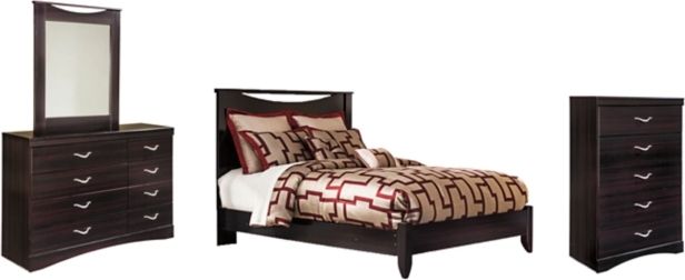 Signature Design by Ashley® Zanbury 4-Piece Merlot Queen Panel Bed with Mirrored Dresser and Chest Set-0