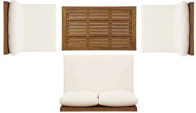 Linon Bluffton 4-Piece White/Natural Wooden Outdoor Conversation Set-2