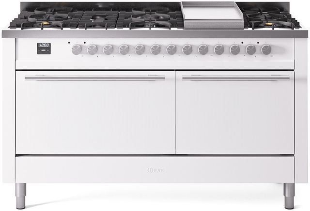 Ilve® Professional Plus II 60" White Pro Style Dual Fuel Range-0