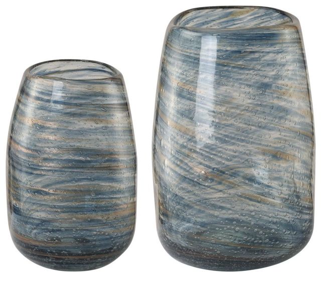Uttermost® Aurora 2-Piece Blue/Gold Swirl Glass Vase Set-2
