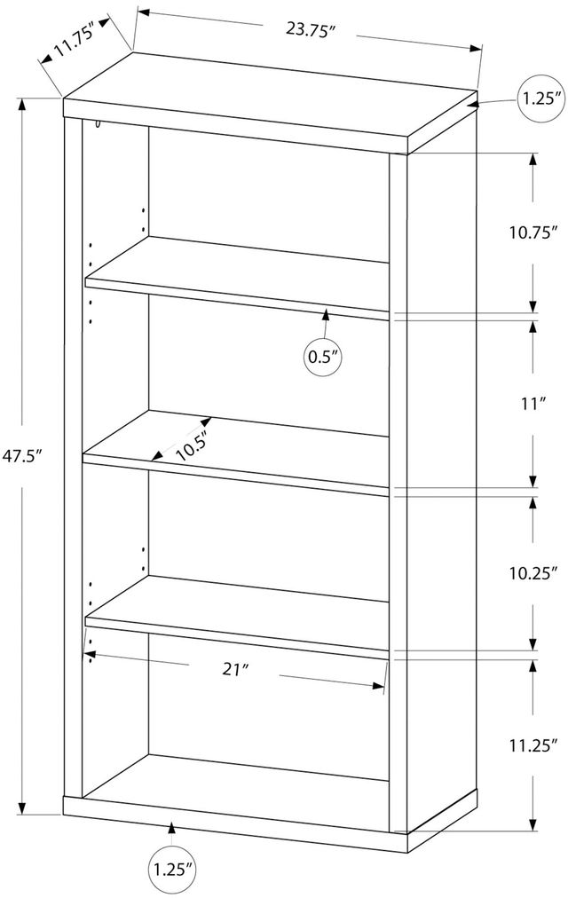 Monarch Specialties Inc. Dark Taupe 48" Bookcase-3