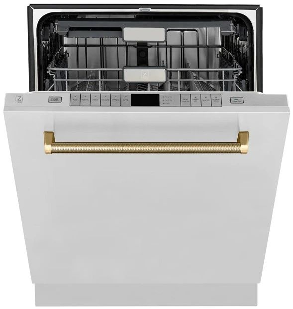ZLINE Autograph Edition Monument 24" Stainless Steel Top Touch Control Tall Tub Dishwasher with Champagne Bronze Helix Handle and 3rd Rack -1