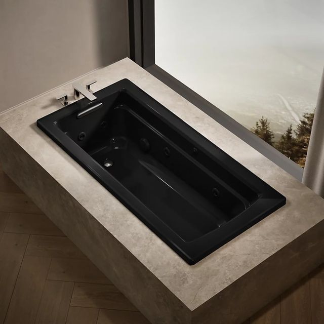 KOHLER® Archer® Black 66" x 32" Drop-In Heated Whirlpool Bath-2