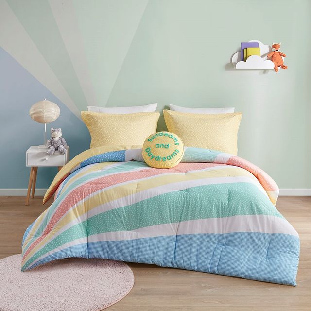 Olliix by Urban Habitat Kids Rory Rainbow Sunburst Reversible Cotton Yellow Full/Queen Comforter Set-0