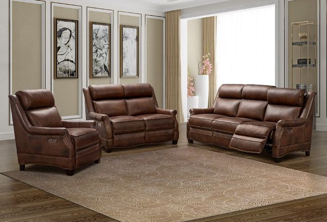 BarcaLounger® Warrendale Worthington Cognac Leather Power Reclining Loveseat-3