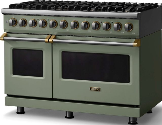 Viking® 5 Series 48" Eucalyptus Pro Style Dual Fuel (LP) Range with Brushed Brass Trim-3