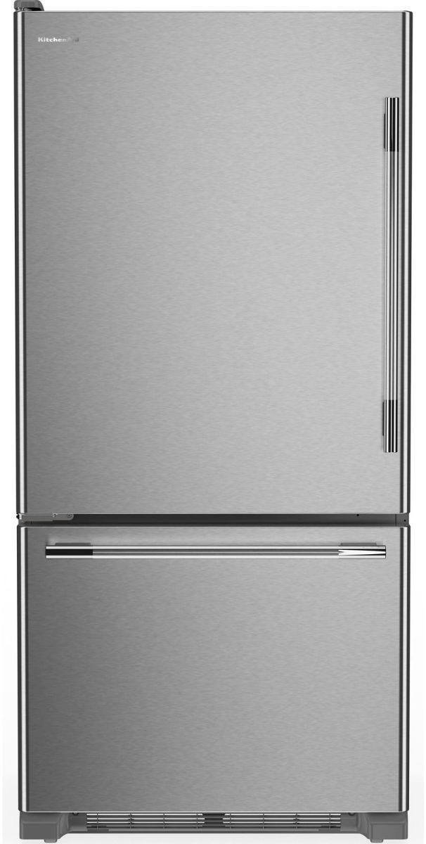 KitchenAid® 33" 22 Cu. Ft PrintShield® Stainless Steel Bottom Freezer Refrigerator with Left Door Swing-0
