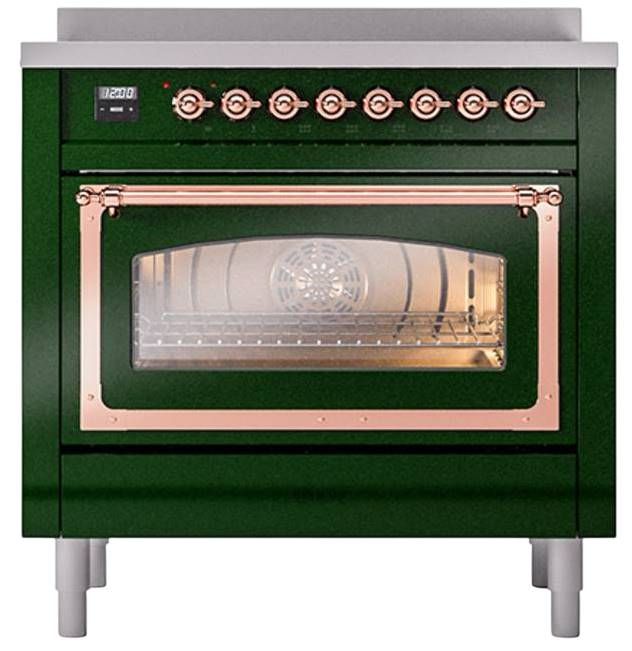 Ilve® Nostalgie II Noblesse 36'' Emerald Green Pro Style Induction Range with Copper Trim-1
