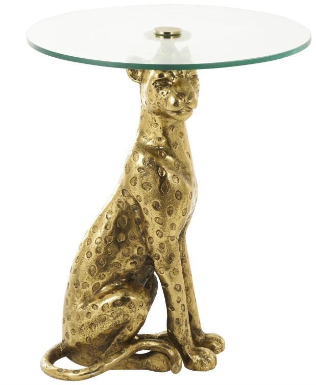 Deco Marche Clear Leopard Side End Accent Table with Gold Base-0