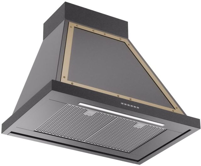 Ilve® Nostalgie II Noblesse 30" Glossy Black Wall Mounted Range Hood with Noblesse Frame-1