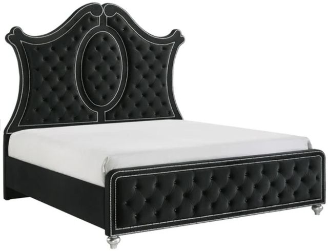 Crown Mark Cameo Black King Upholstered Panel Bed-0