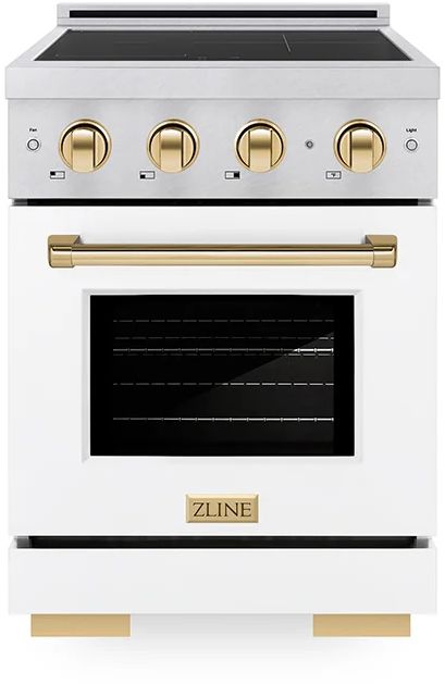 ZLINE Autograph Edition Paramount 24" Satin Stainless Steel Pro Style Induction Range with White Matte Door and Polished Gold Accents-0