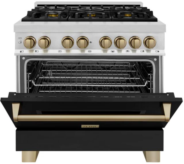 ZLINE Autograph Edition 36" Stainless Steel Pro Style Dual Fuel Range with Black Matte Door-3