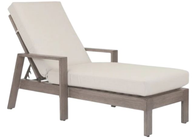 Sunset West Laguna Driftwood Aluminum Outdoor Chaise Lounge with Canvas Flax Cushion-0