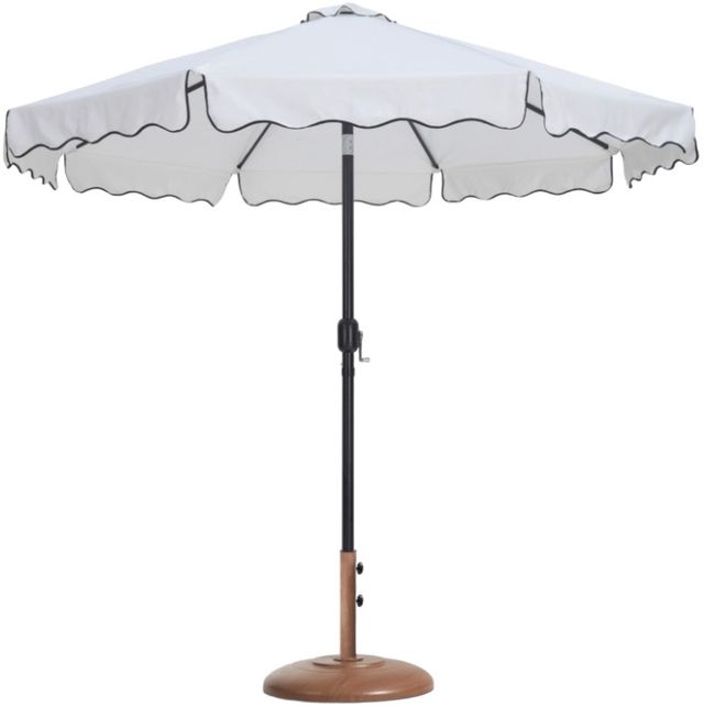 Meridian Furniture Amalfi White/Matte Black/Teak Aluminum Outdoor Patio Umbrella and Round Base-0