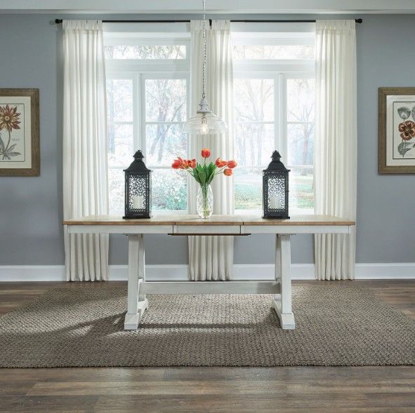 Liberty Furniture Lindsey Farm Sandstone Trestle Table with Weathered White Base-2