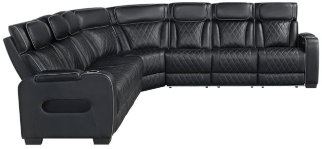 Homelegance® Fairway 3-Piece Black Power Reclining Sectional with Center Drop-Down Cup Holders-2