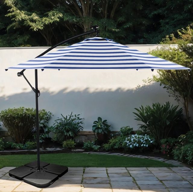 Furniture of America® Glam Blue/White Polyester/Steel Outdoor Cantilever Umbrella with LED-1