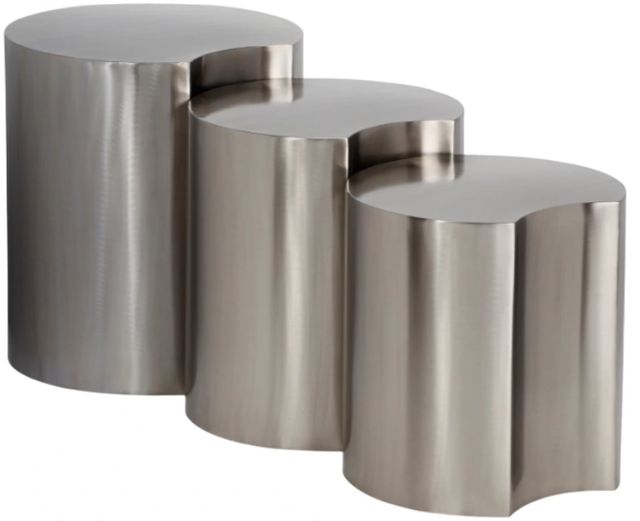 Meridian Furniture Dimple 3-Piece Brushed Silver Modular Nesting Table Set-0