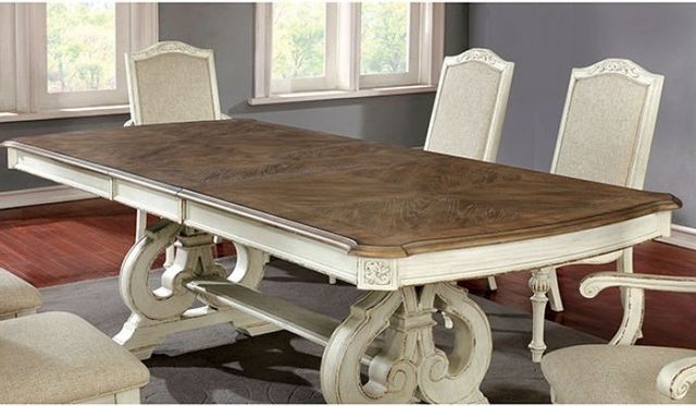 Furniture of America® Arcadia 9-Piece Antique White Dining Table Set with Brown Top-1