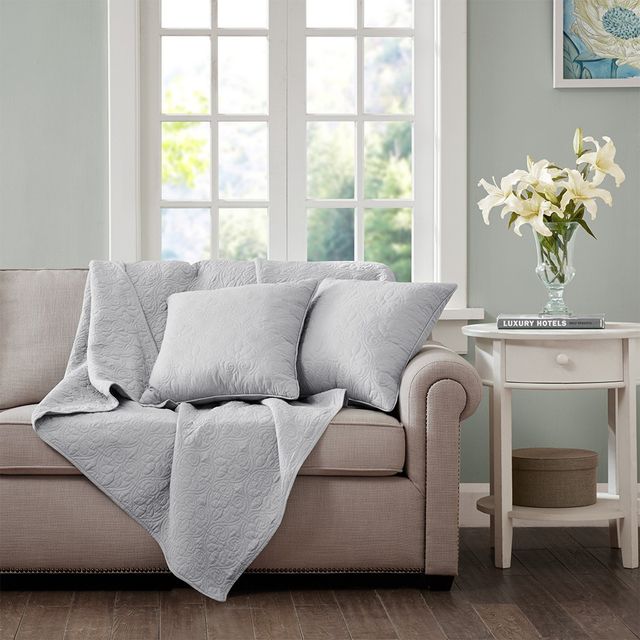 Olliix by Madison Park Quebec 2 Grey 20"x20" Quilted Square Pillow Pair-2